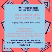 After School Tutoring Classes for Class 5 to 10 in Greater Kailash 2