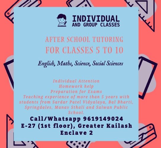 After School Tutoring Classes for Class 5 to 10 in Greater Kailash 2
