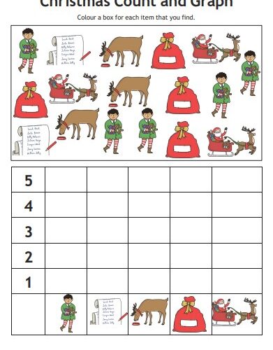 Christmas Count and Graph Worksheet for Kids